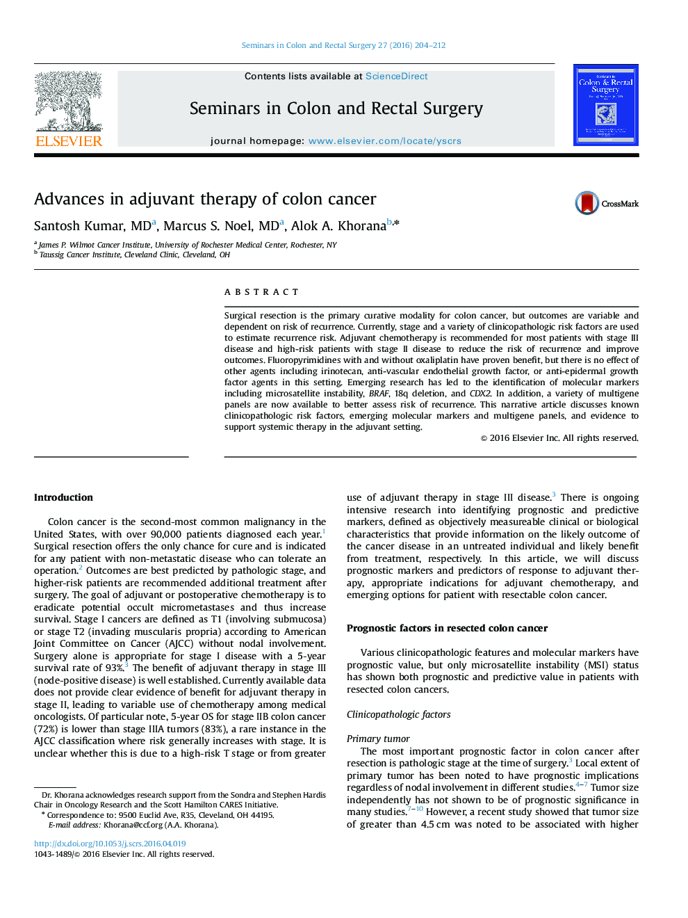 Advances in adjuvant therapy of colon cancer