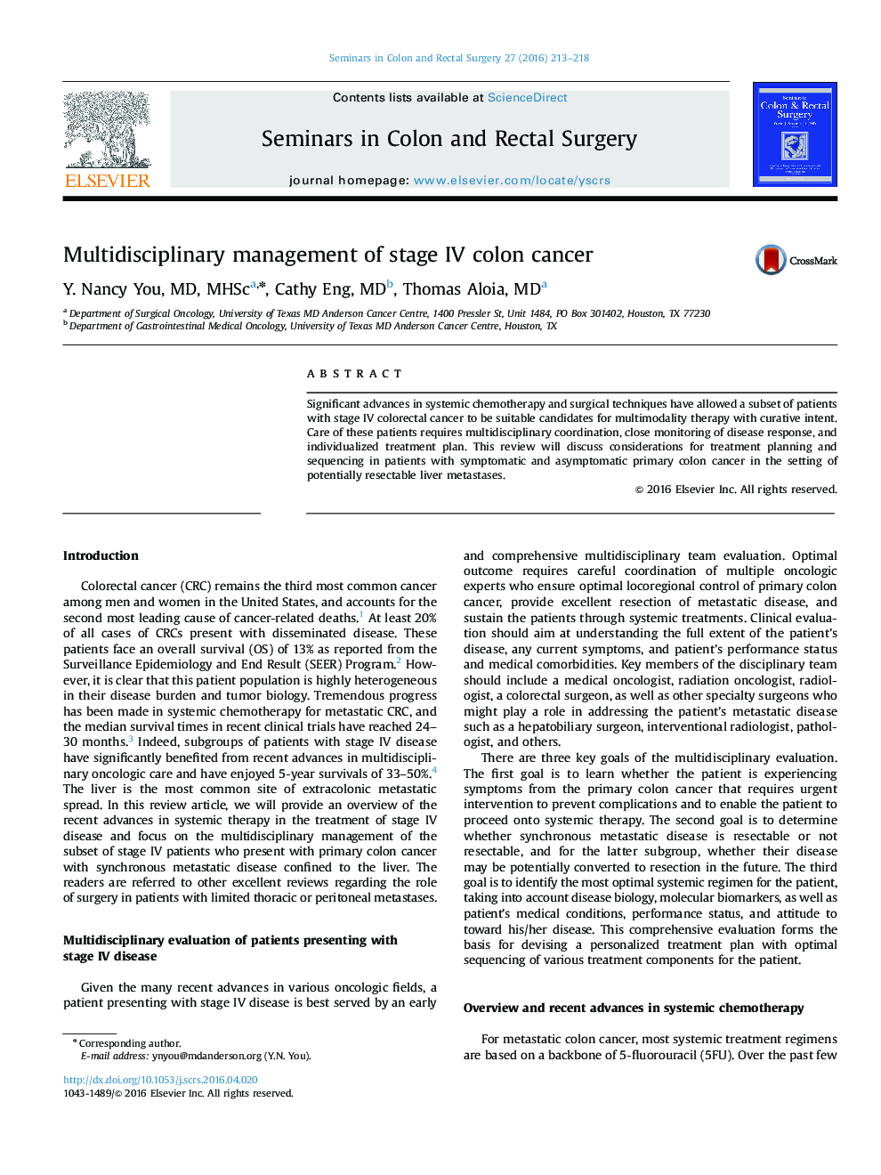Multidisciplinary management of stage IV colon cancer