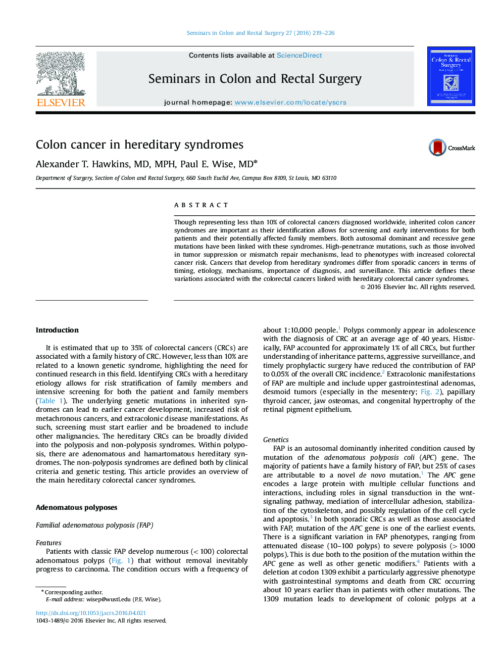 Colon cancer in hereditary syndromes