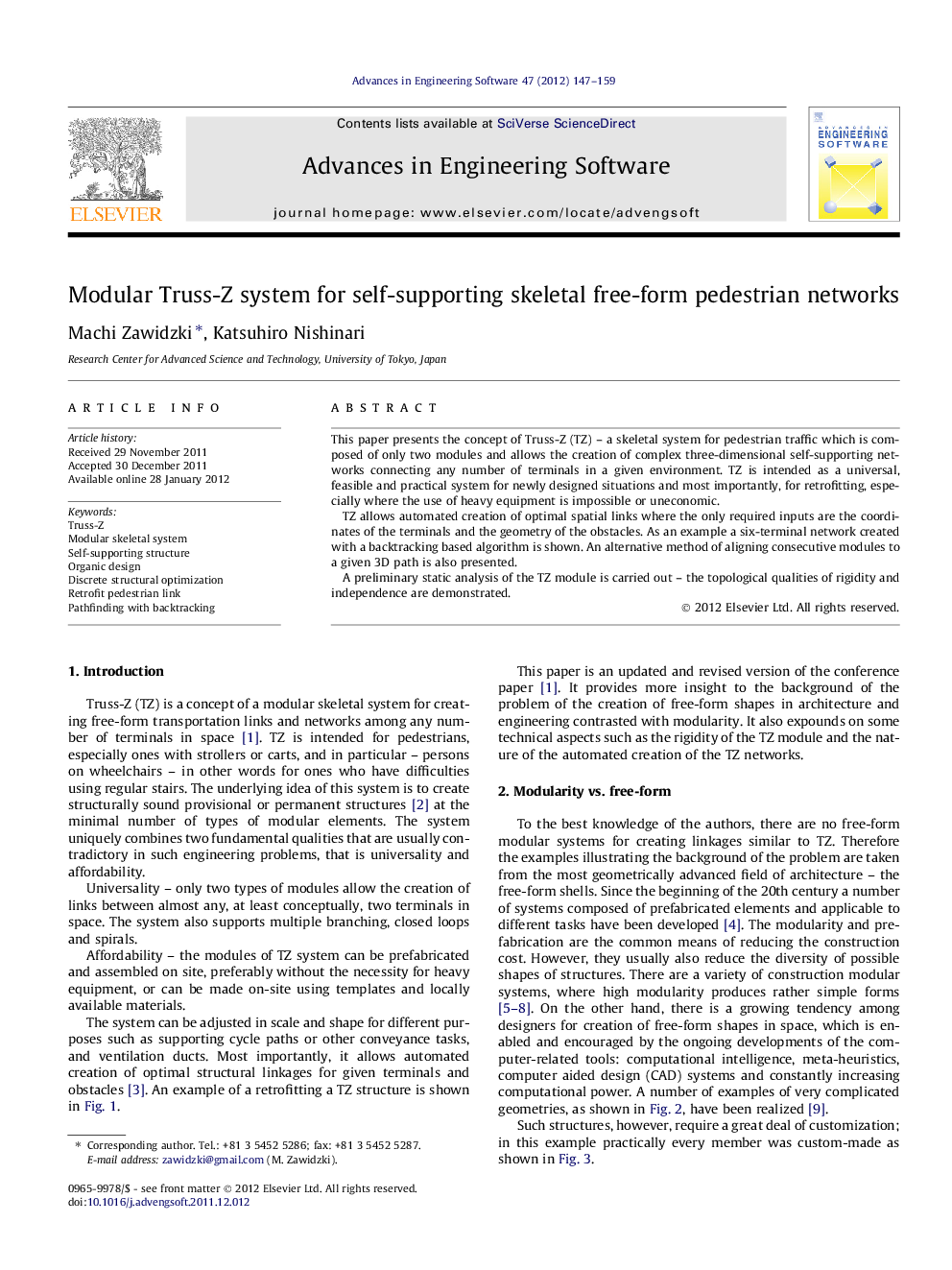 Modular Truss-Z system for self-supporting skeletal free-form pedestrian networks