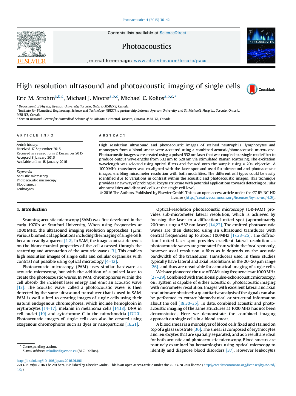 High resolution ultrasound and photoacoustic imaging of single cells