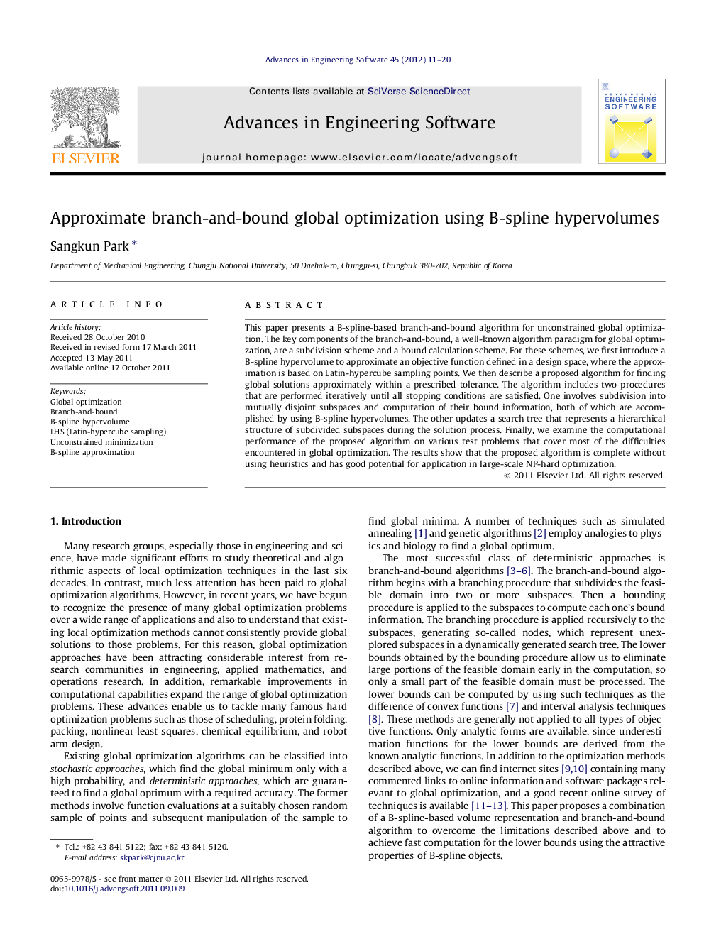 Approximate branch-and-bound global optimization using B-spline hypervolumes