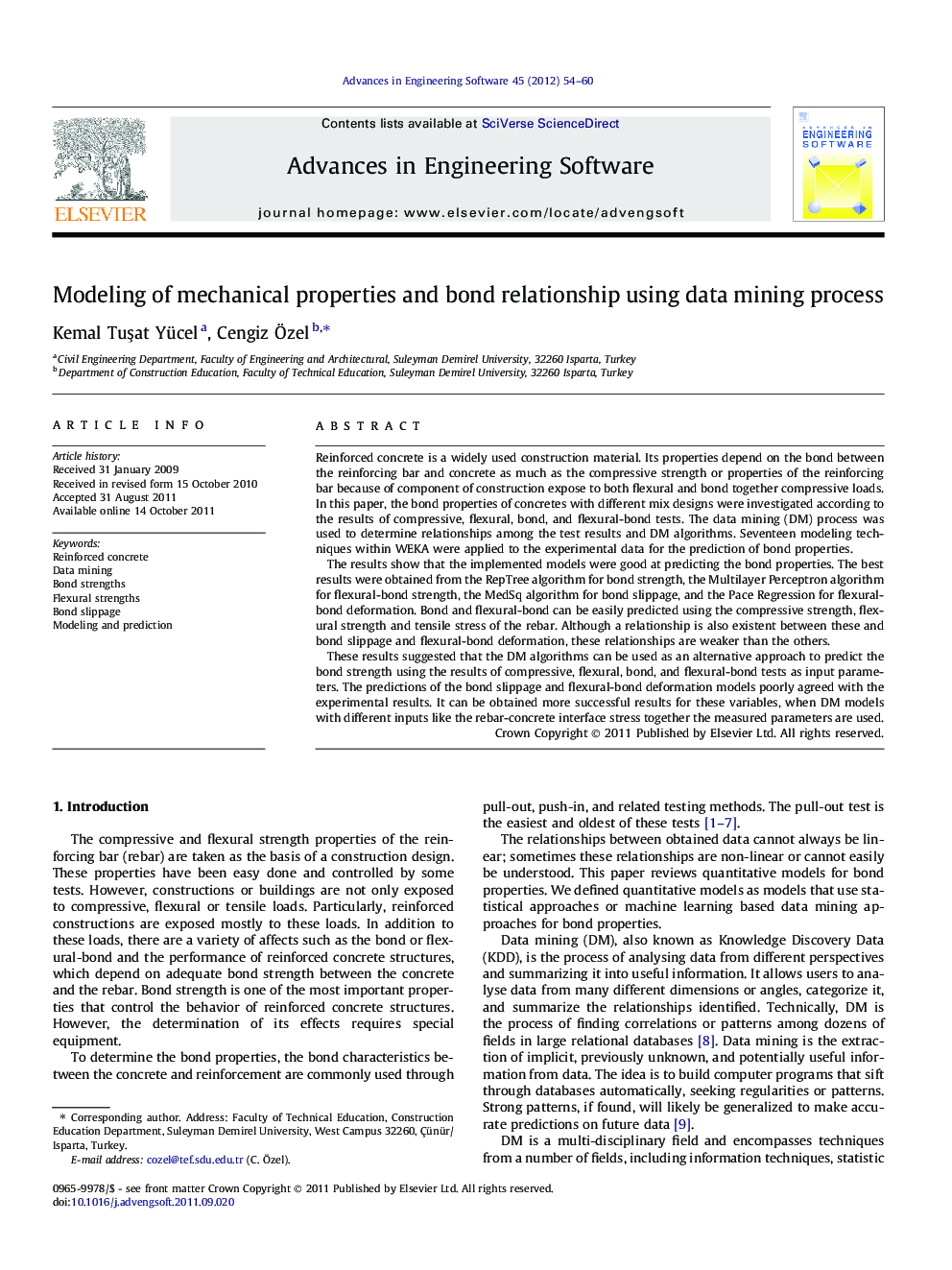 Modeling of mechanical properties and bond relationship using data mining process