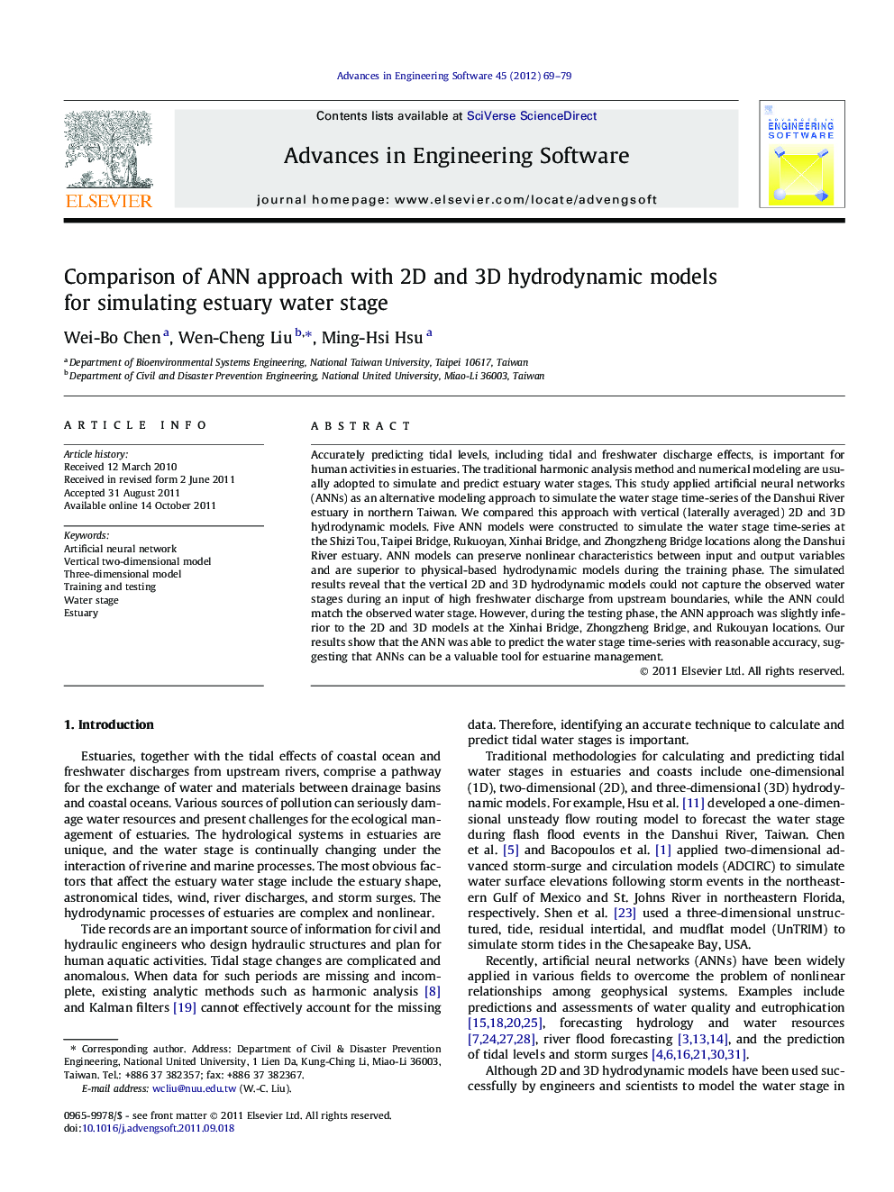 Comparison of ANN approach with 2D and 3D hydrodynamic models for simulating estuary water stage