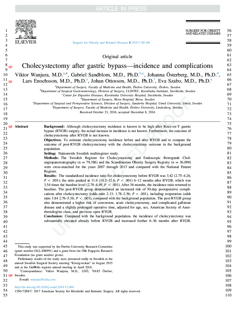 Cholecystectomy after gastric bypass-incidence and complications