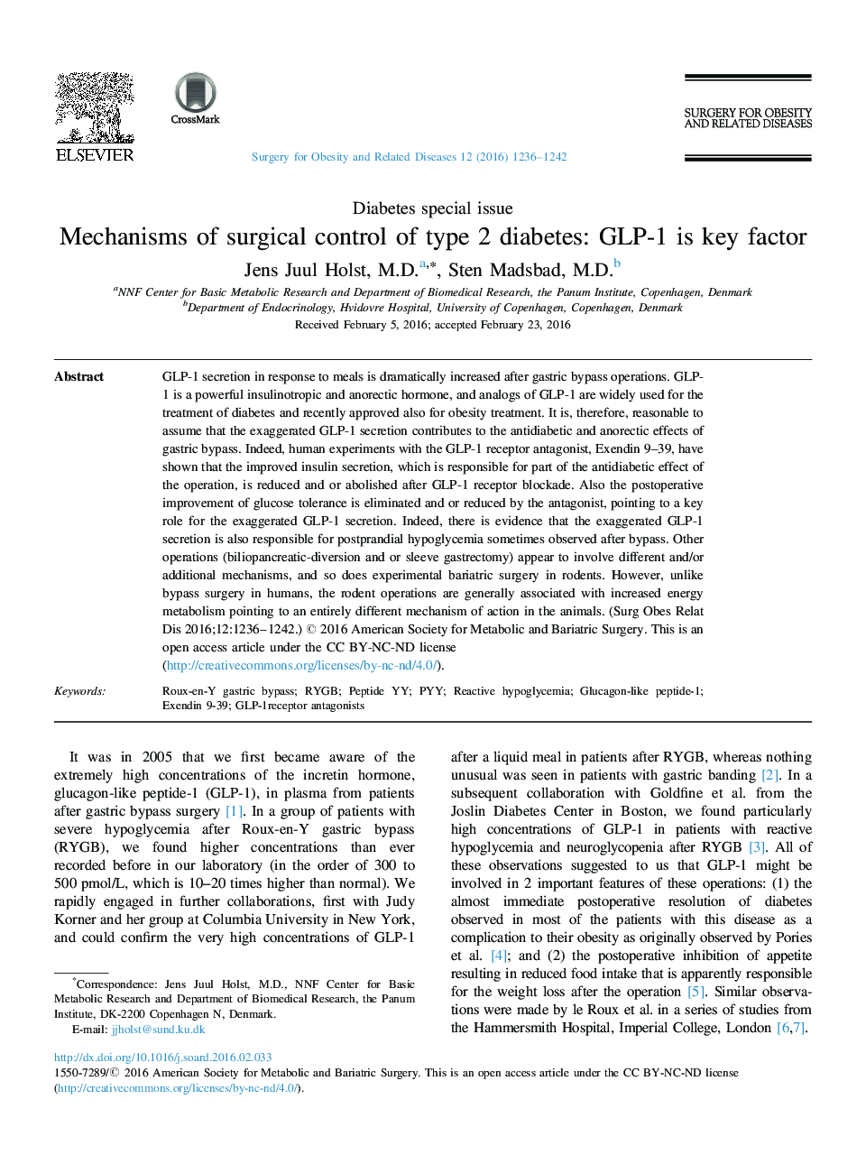 Mechanisms of surgical control of type 2 diabetes: GLP-1 is key factor