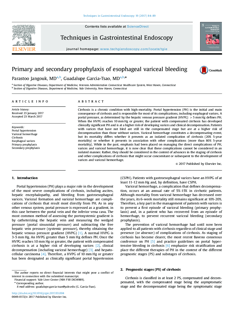 Primary and secondary prophylaxis of esophageal variceal bleeding