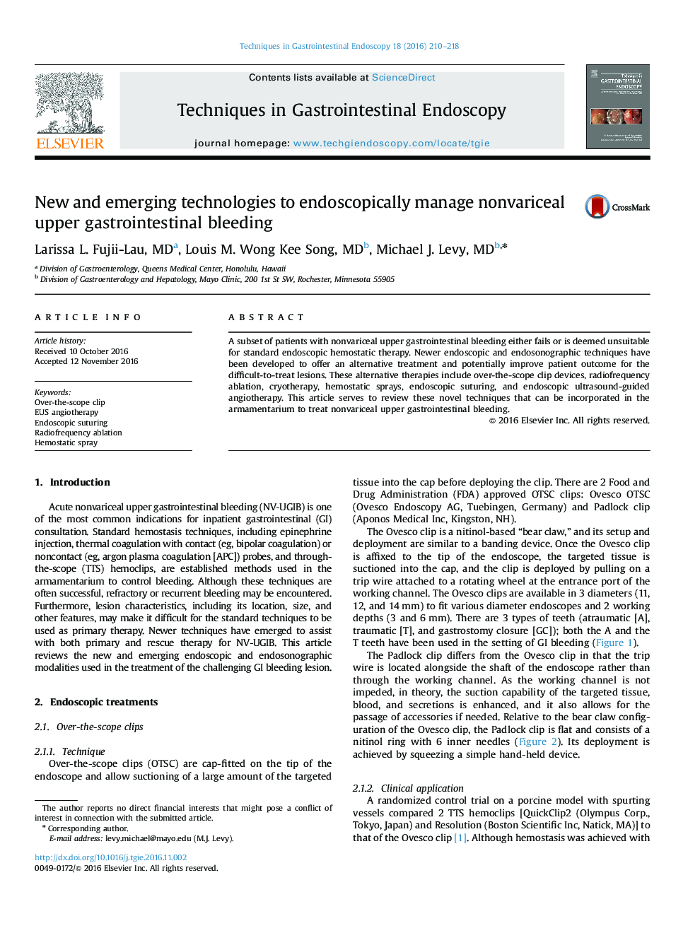 New and emerging technologies to endoscopically manage nonvariceal upper gastrointestinal bleeding