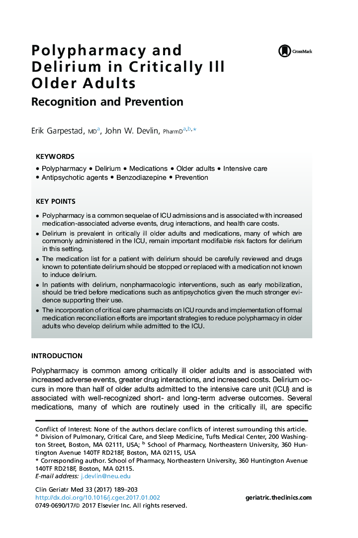 Polypharmacy and Delirium in Critically Ill Older Adults