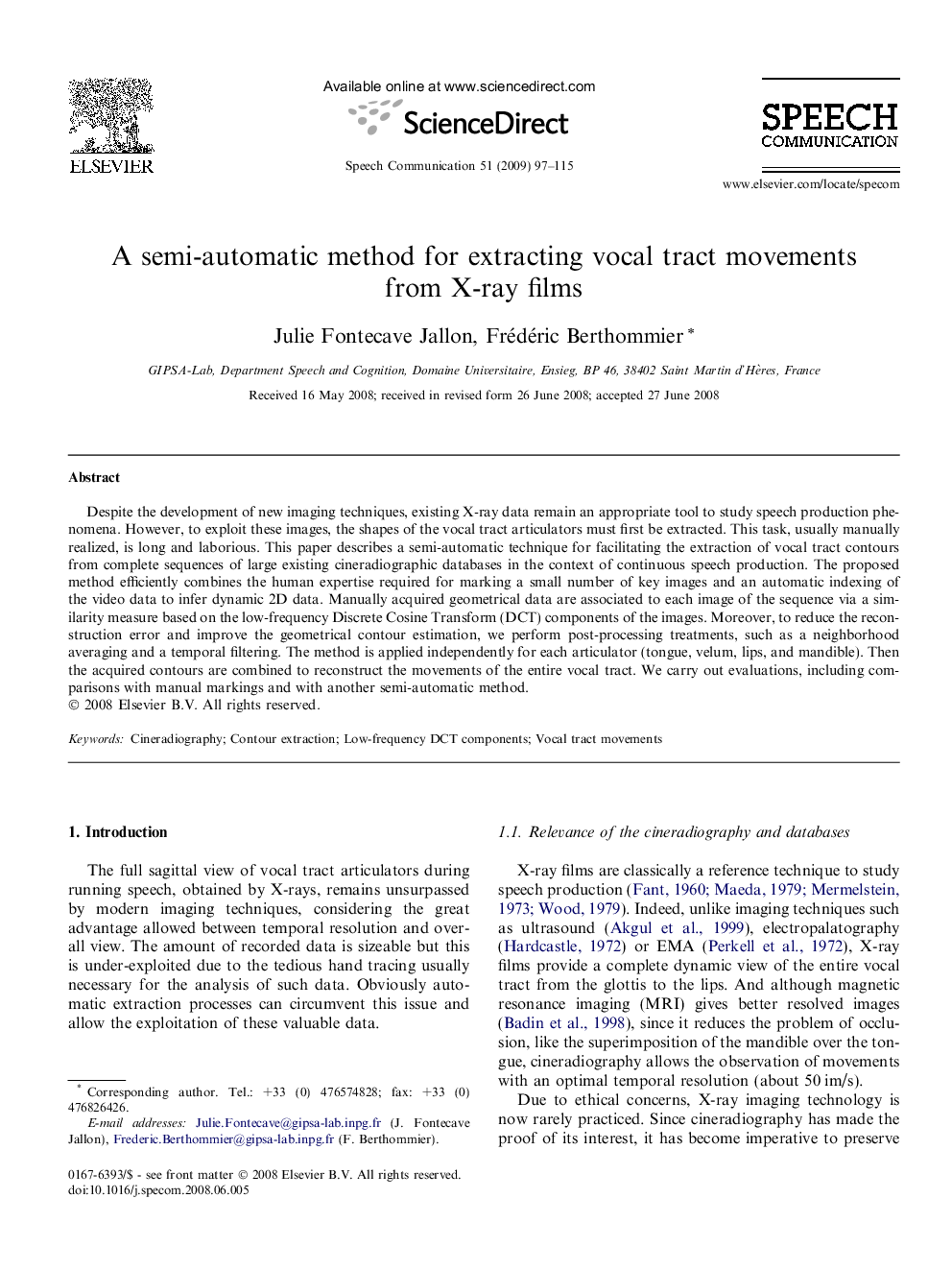 A semi-automatic method for extracting vocal tract movements from X-ray films