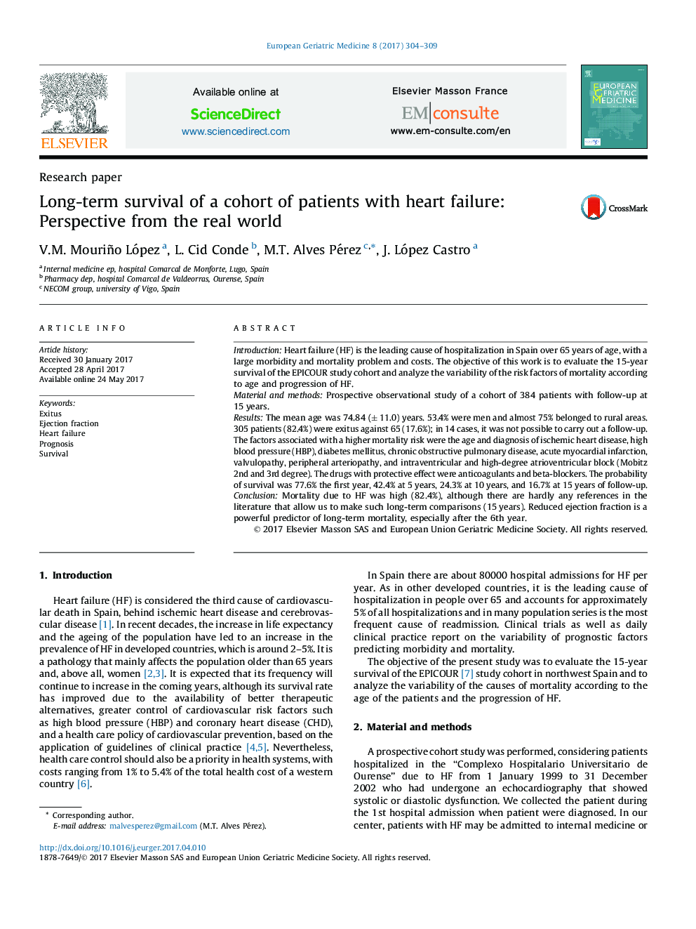 Long-term survival of a cohort of patients with heart failure: Perspective from the real world