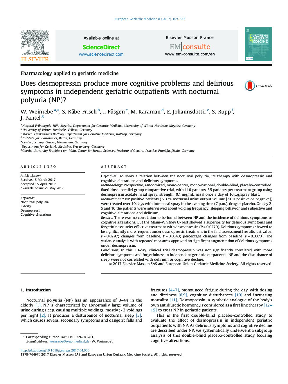 Does desmopressin produce more cognitive problems and delirious symptoms in independent geriatric outpatients with nocturnal polyuria (NP)?