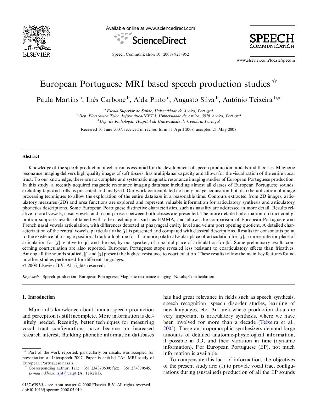 European Portuguese MRI based speech production studies 