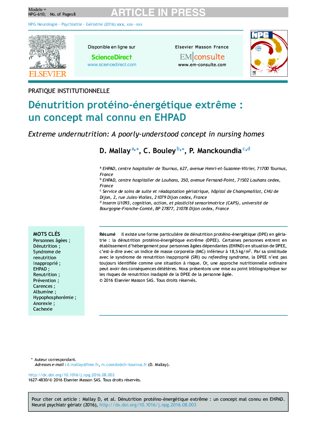 Dénutrition protéino-énergétique extrÃªmeÂ : un concept mal connu en EHPAD