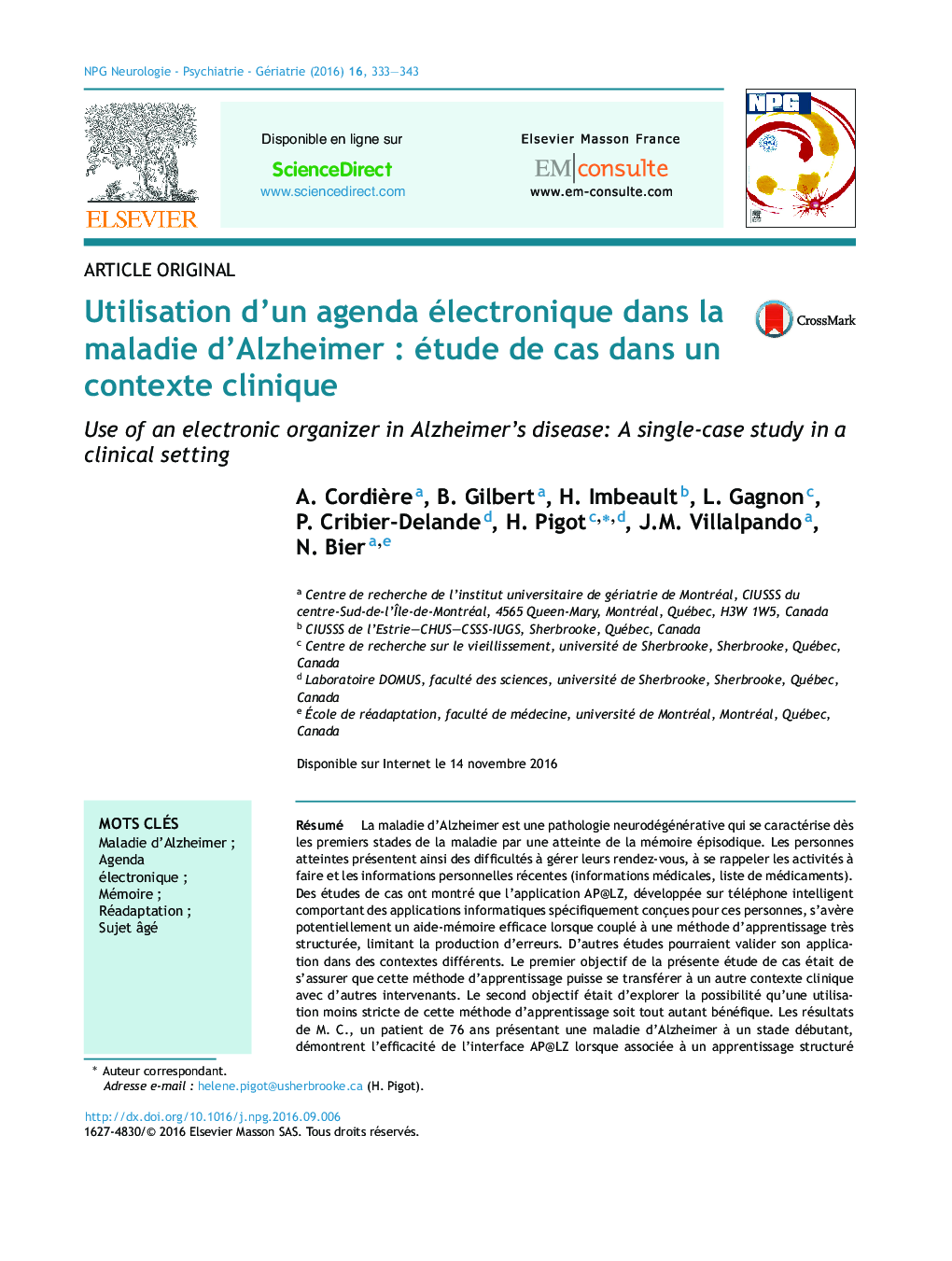 Utilisation d'un agenda électronique dans la maladie d'AlzheimerÂ : étude de cas dans un contexte clinique