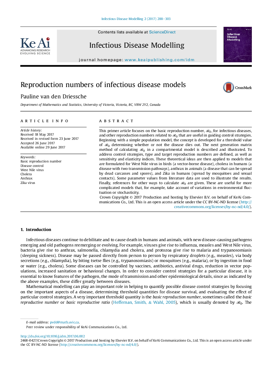 Reproduction numbers of infectious disease models