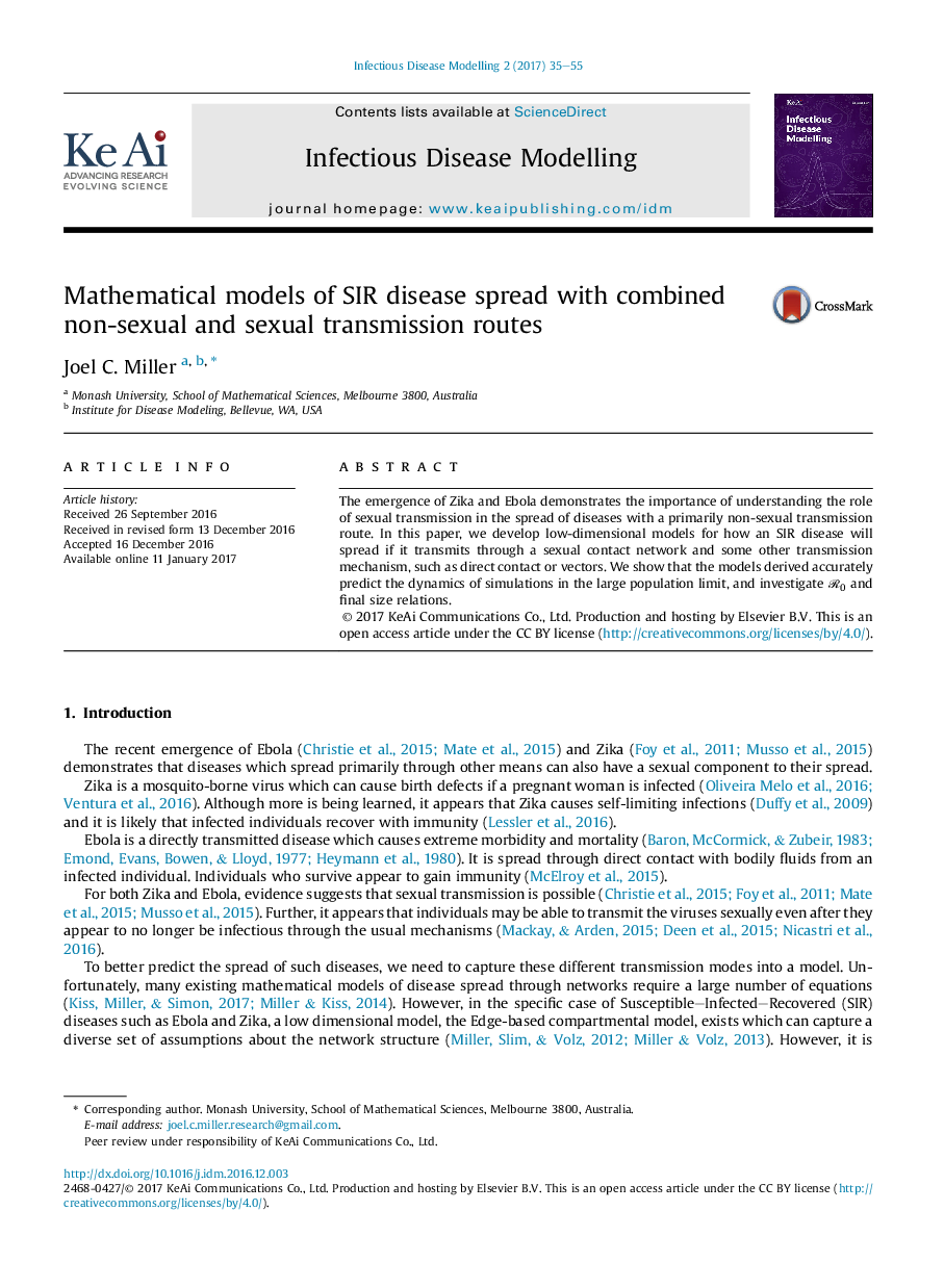 Mathematical models of SIR disease spread with combined non-sexual and sexual transmission routes