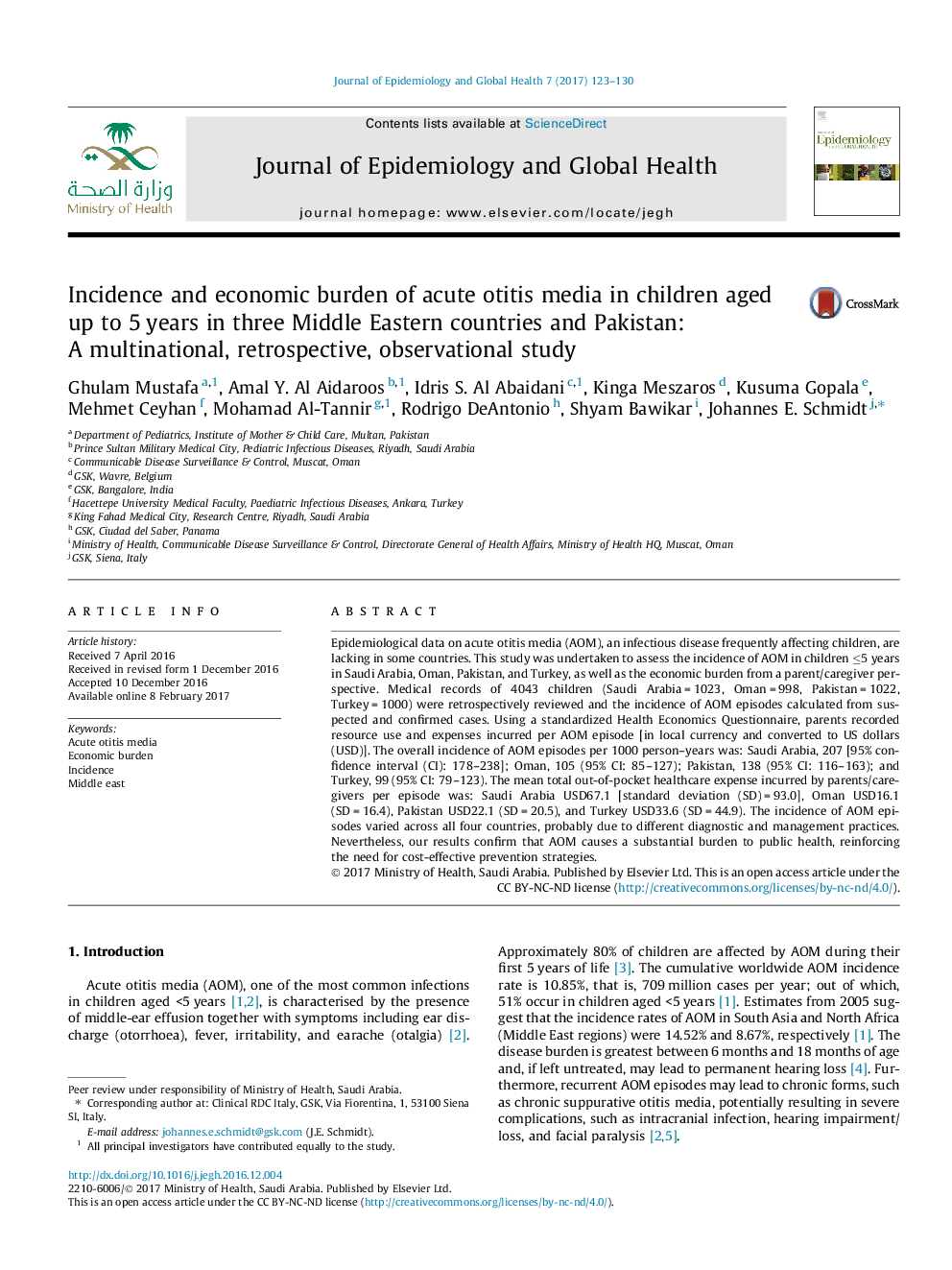 Incidence and economic burden of acute otitis media in children aged up to 5 years in three Middle Eastern countries and Pakistan: A multinational, retrospective, observational study