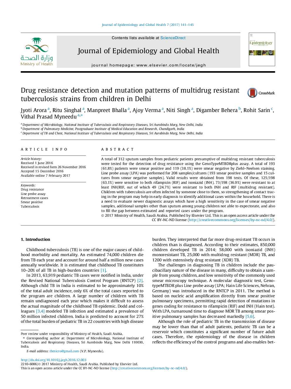 Drug resistance detection and mutation patterns of multidrug resistant tuberculosis strains from children in Delhi