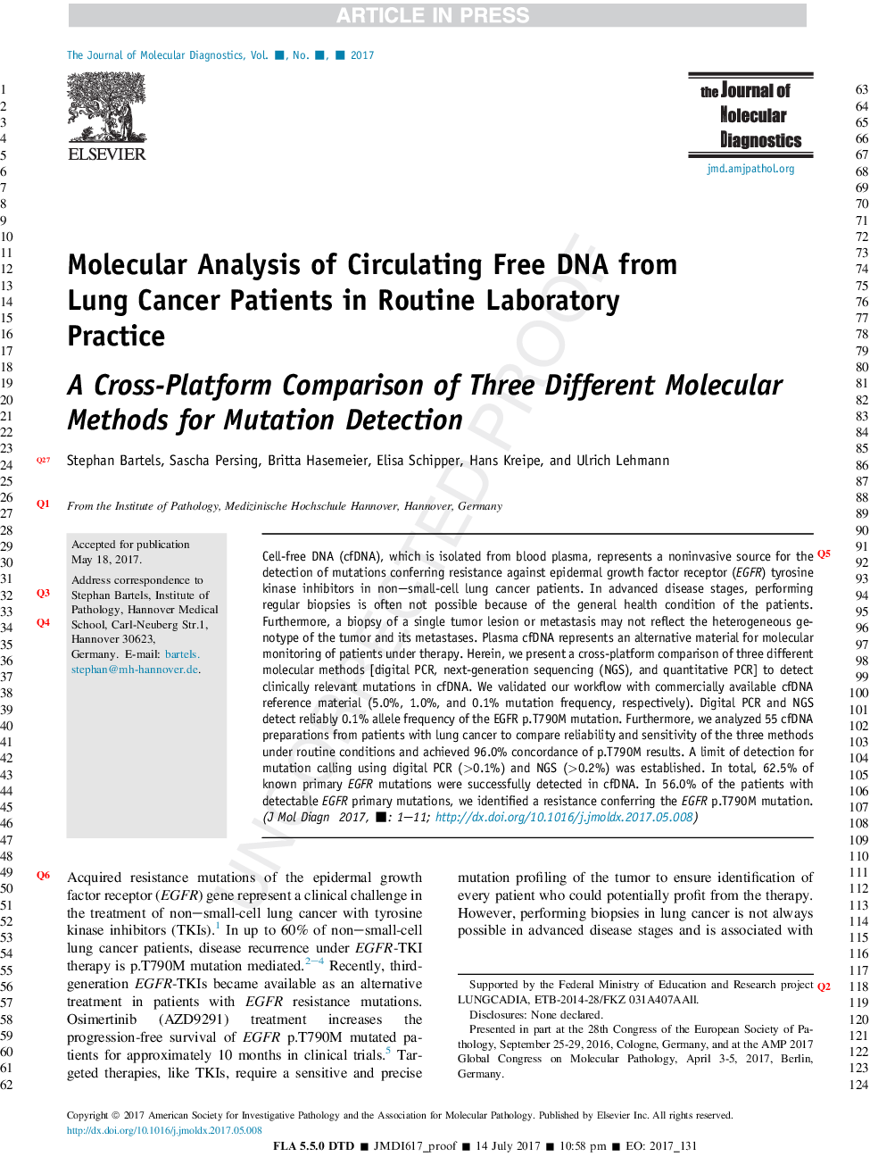 Molecular Analysis of Circulating Cell-Free DNA from Lung Cancer Patients in Routine Laboratory Practice