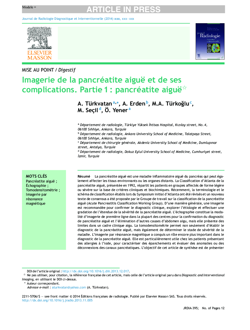 Imagerie de la pancréatite aiguë et de ses complications. PartieÂ 1Â : pancréatite aiguë