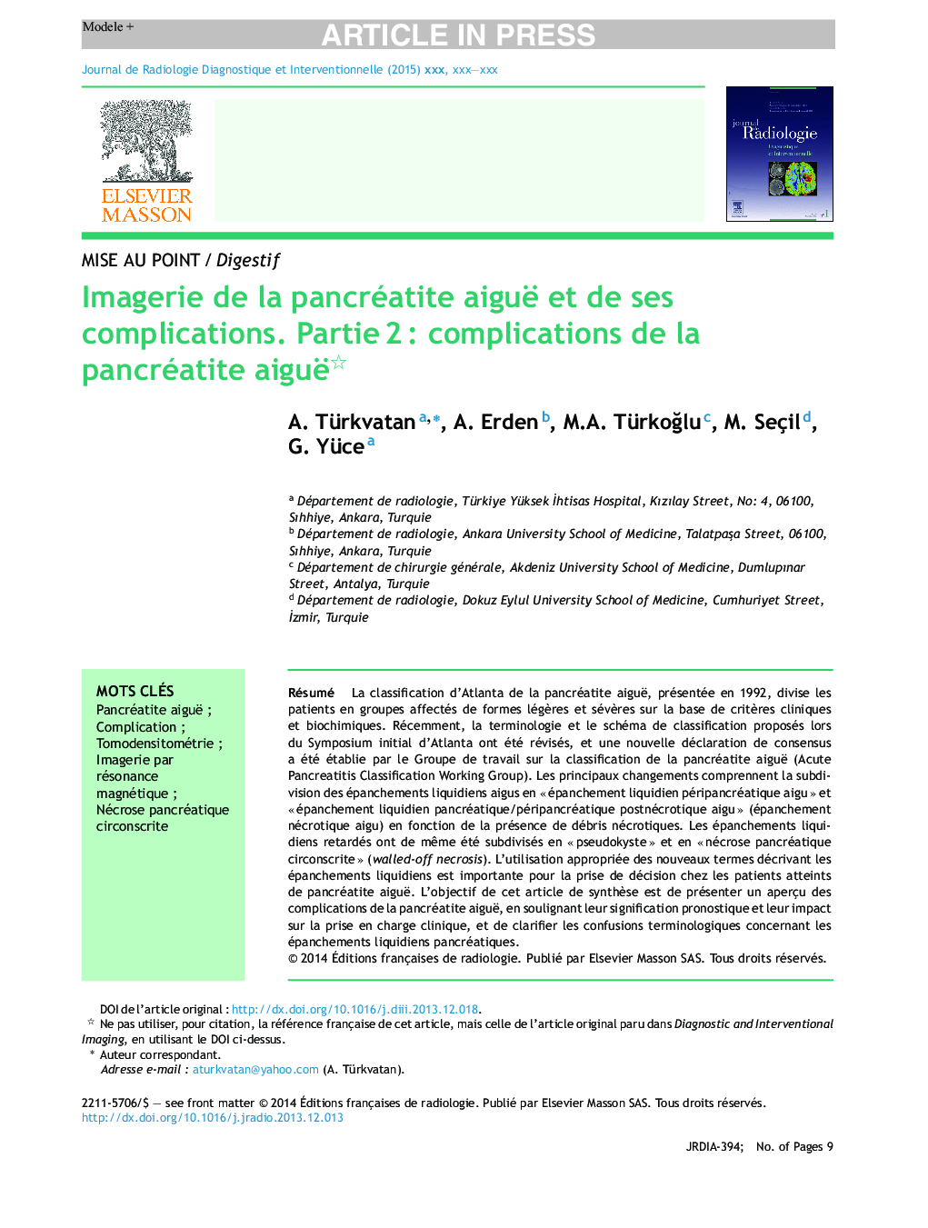 Imagerie de la pancréatite aiguë et de ses complications. PartieÂ 2Â : complications de la pancréatite aiguë