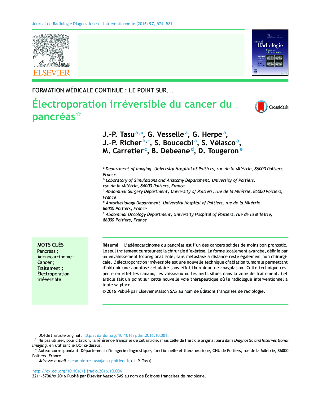 Ãlectroporation irréversible du cancer du pancréas