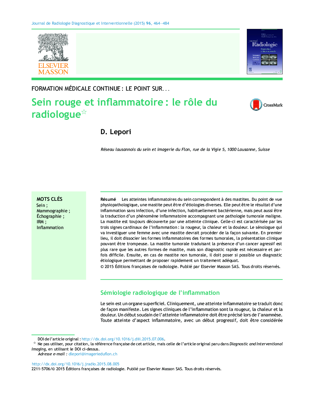 Sein rouge et inflammatoireÂ : le rÃ´le du radiologue