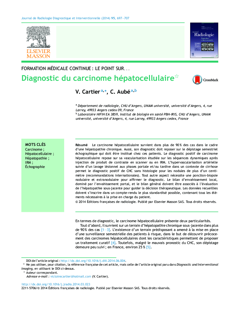 Diagnostic du carcinome hépatocellulaire