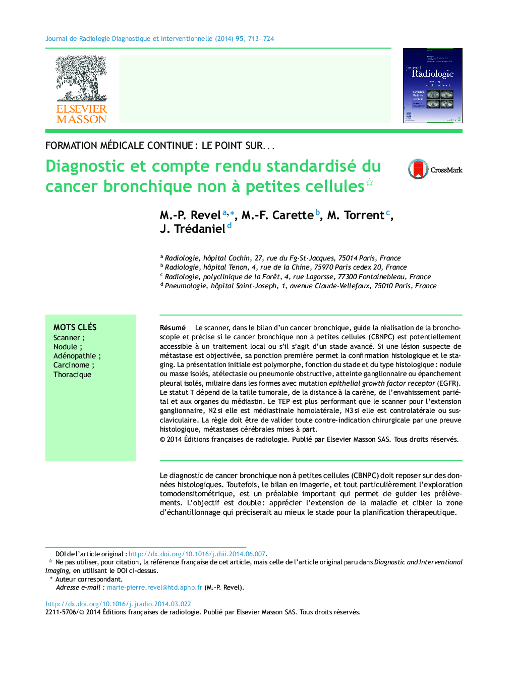 Diagnostic et compte rendu standardisé du cancer bronchique non Ã  petites cellules