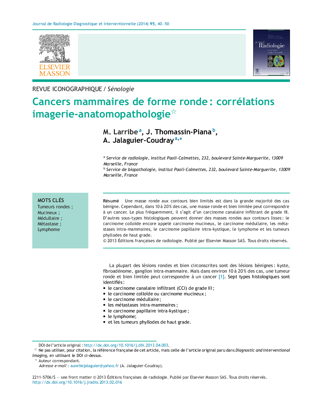 Cancers mammaires de forme rondeÂ : corrélations imagerie-anatomopathologie