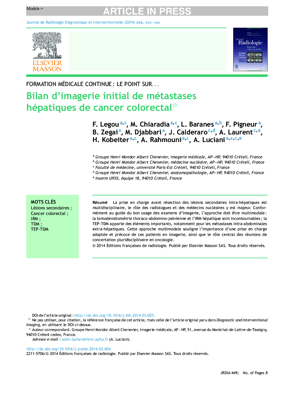 Bilan d'imagerie initial de métastases hépatiques de cancer colorectal