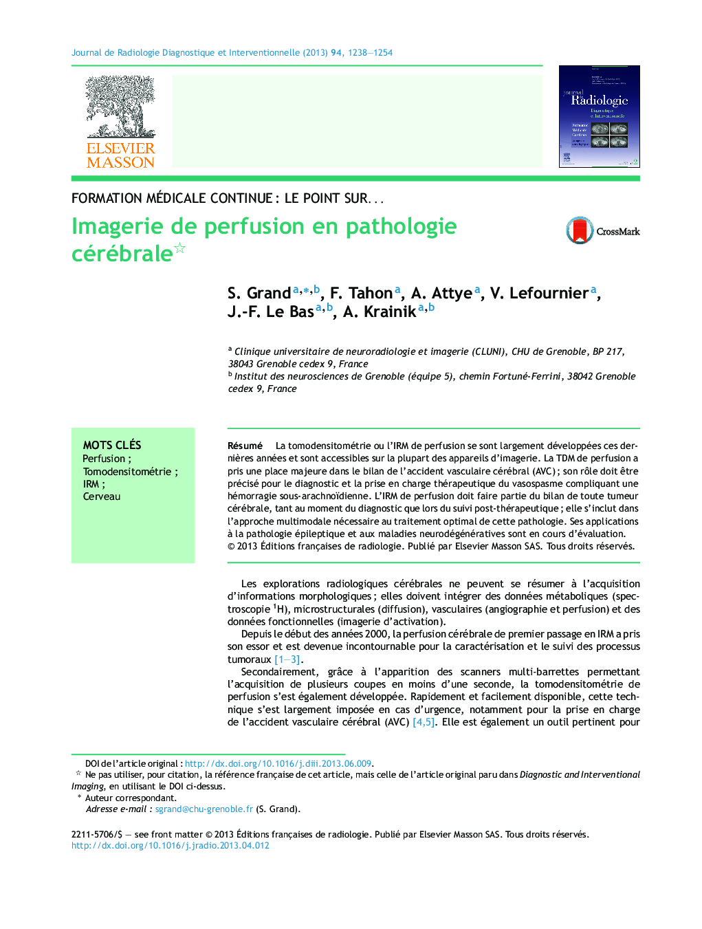 Imagerie de perfusion en pathologie cérébrale