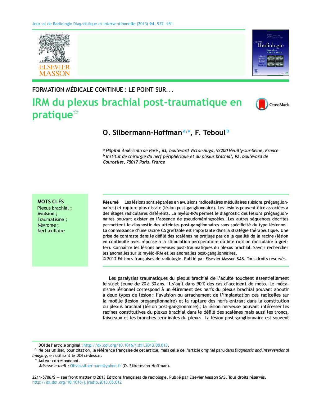 IRM du plexus brachial post-traumatique en pratique