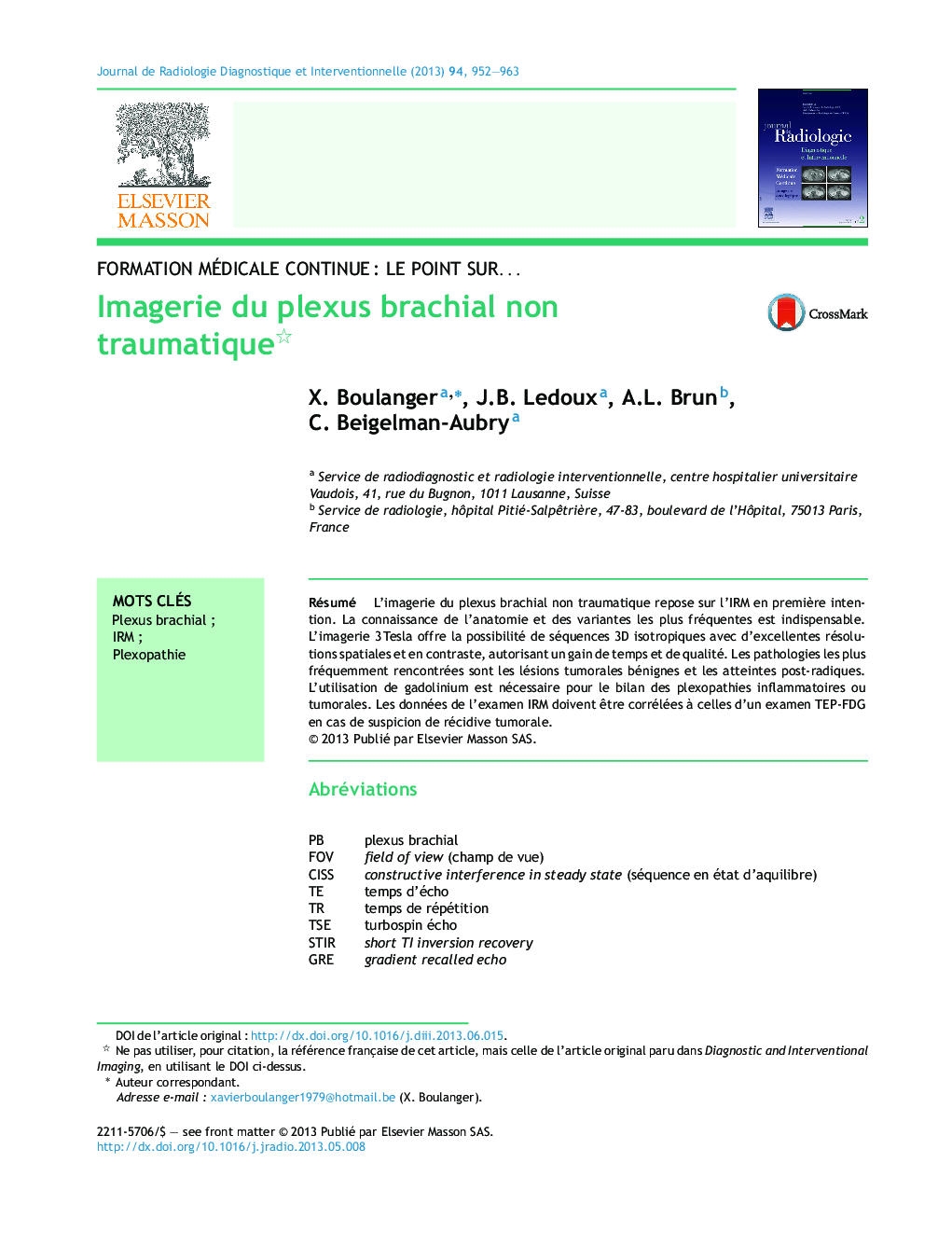 Imagerie du plexus brachial non traumatique