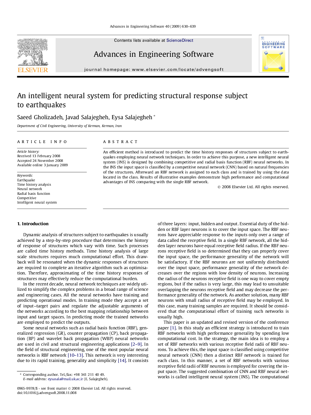 An intelligent neural system for predicting structural response subject to earthquakes