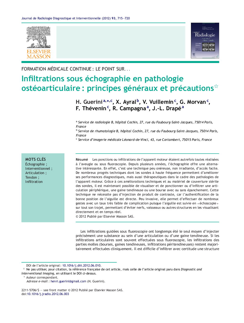 Infiltrations sous échographie en pathologie ostéoarticulaireÂ : principes généraux et précautions