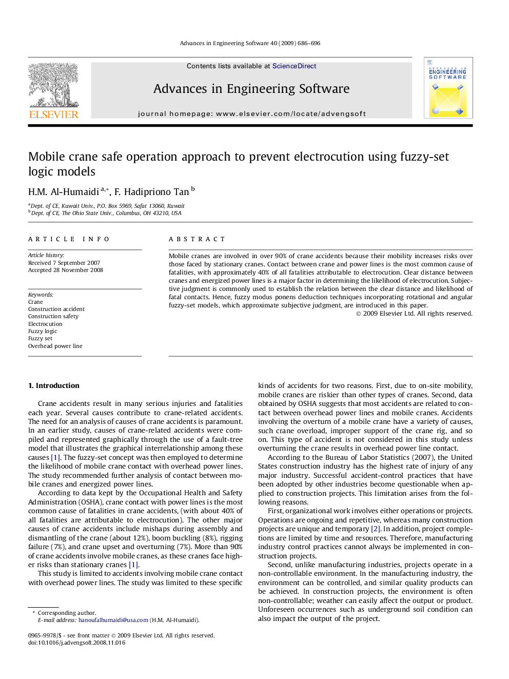 Mobile crane safe operation approach to prevent electrocution using fuzzy-set logic models