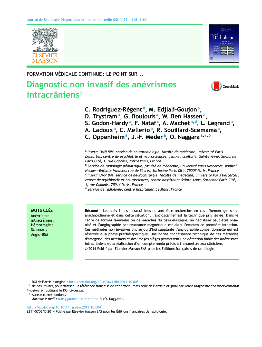 Diagnostic non invasif des anévrismes intracrÃ¢niens