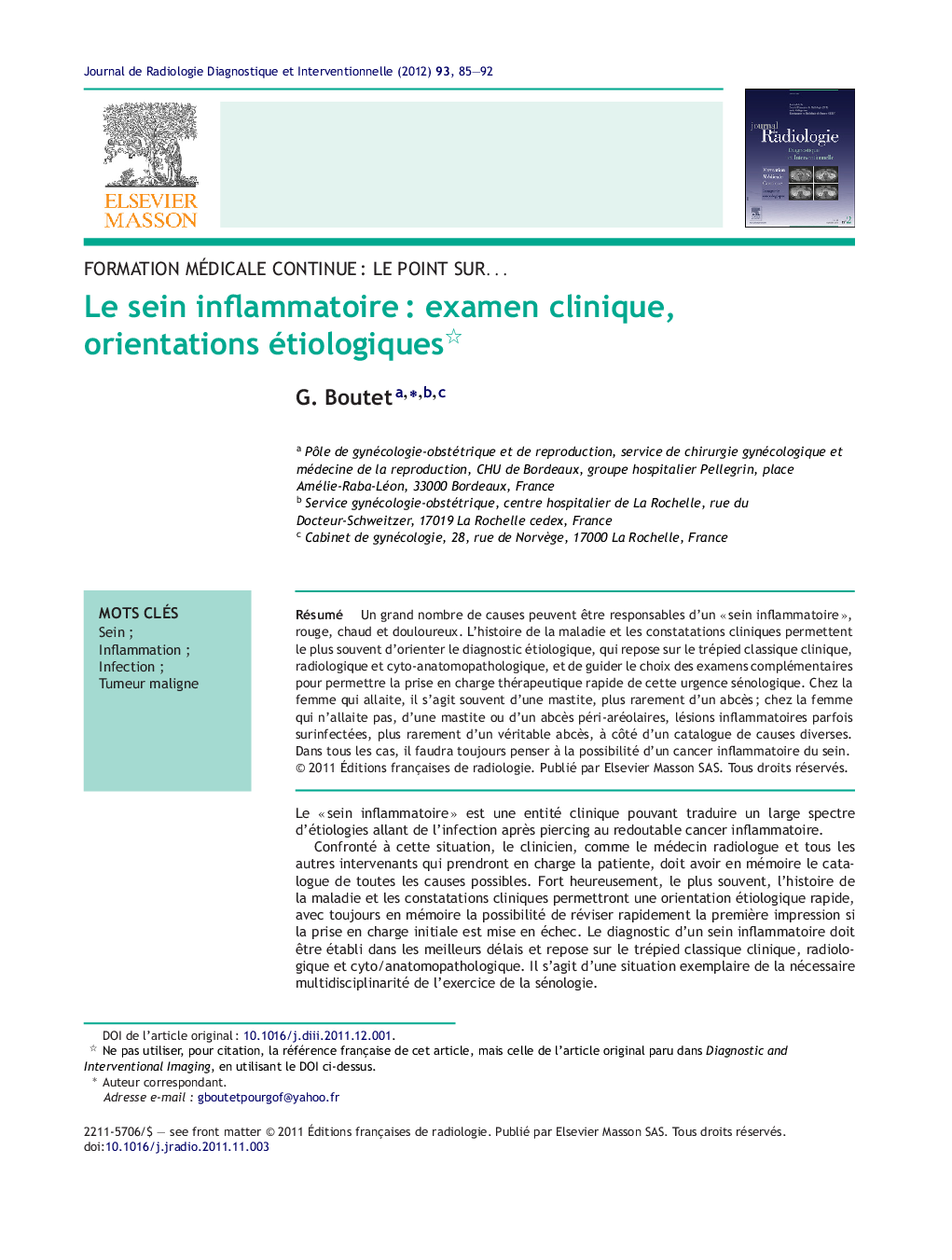 Le sein inflammatoireÂ : examen clinique, orientations étiologiques