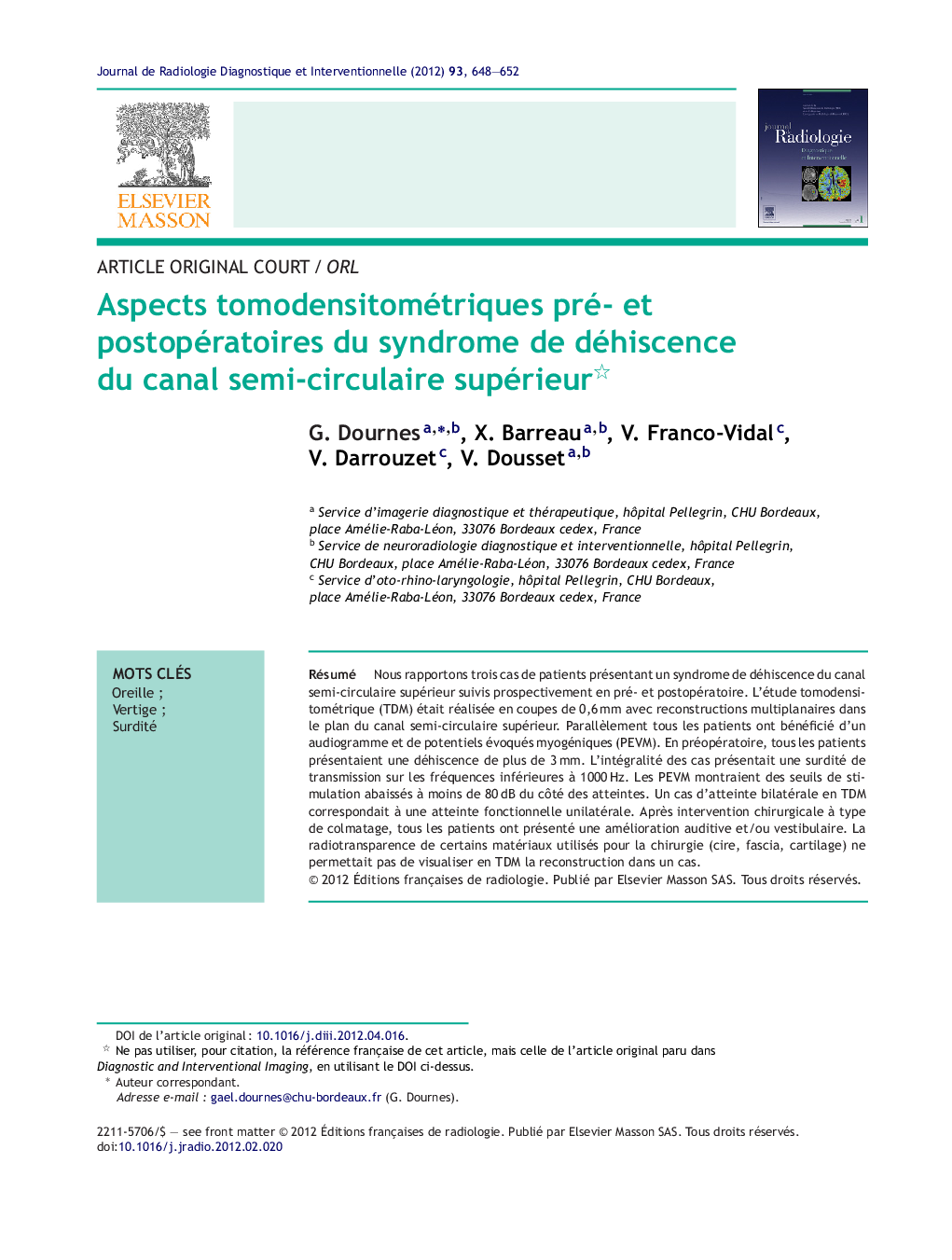 Aspects tomodensitométriques pré- et postopératoires du syndrome de déhiscence du canal semi-circulaire supérieur