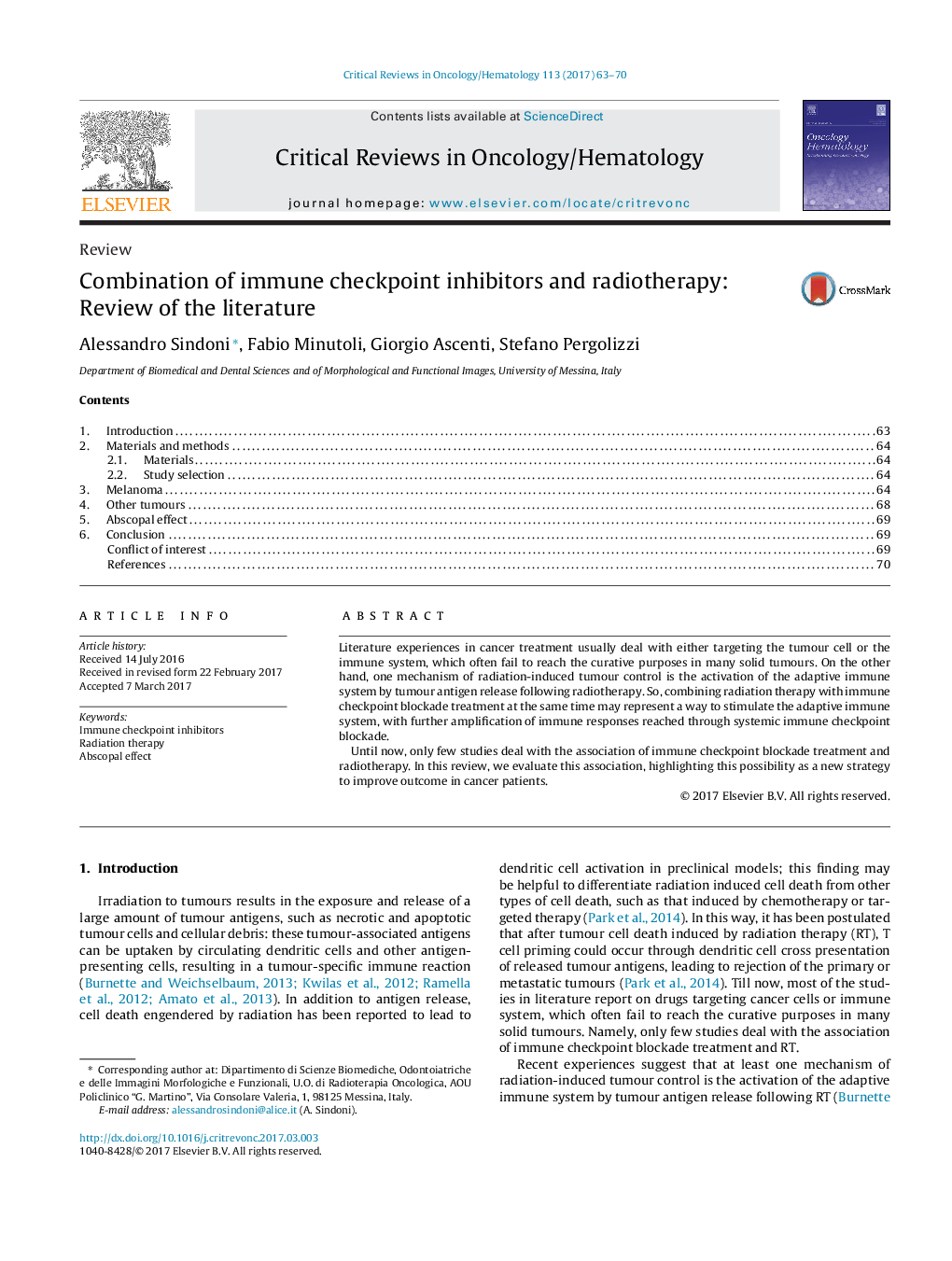 Combination of immune checkpoint inhibitors and radiotherapy: Review of the literature