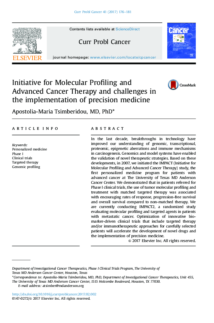 Initiative for Molecular Profiling and Advanced Cancer Therapy and challenges in the implementation of precision medicine