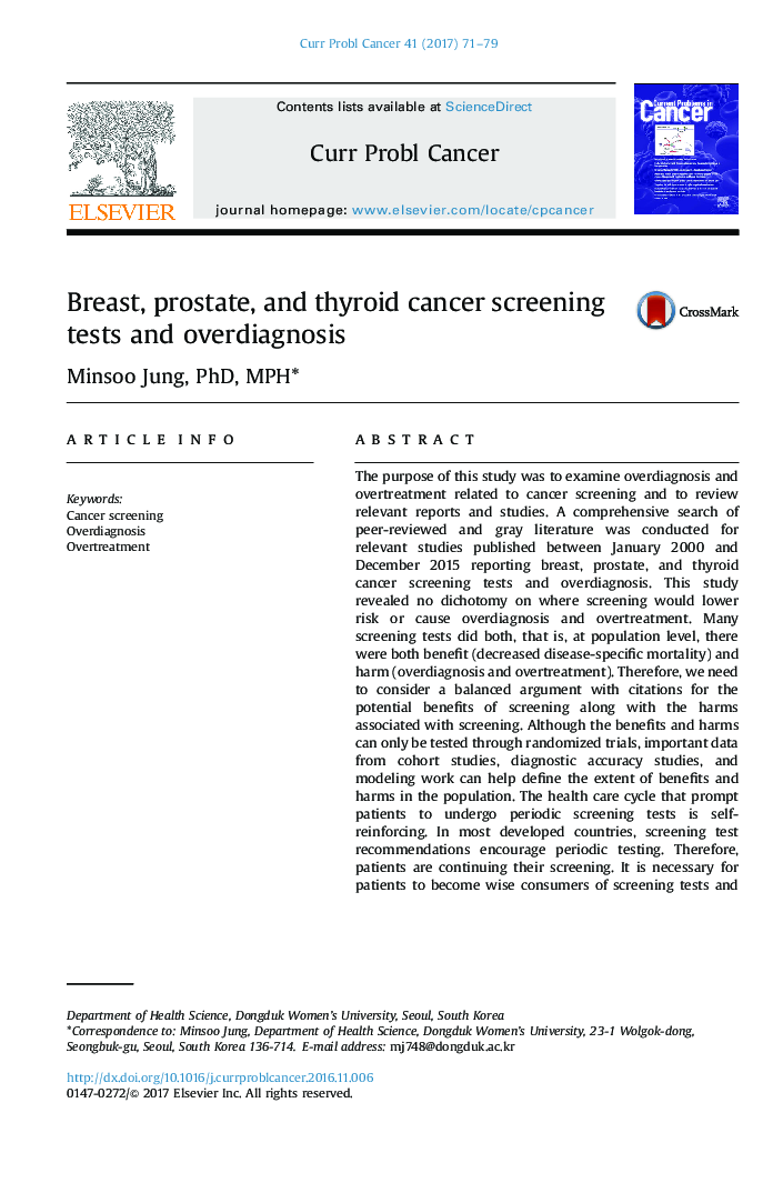 Breast, prostate, and thyroid cancer screening tests and overdiagnosis