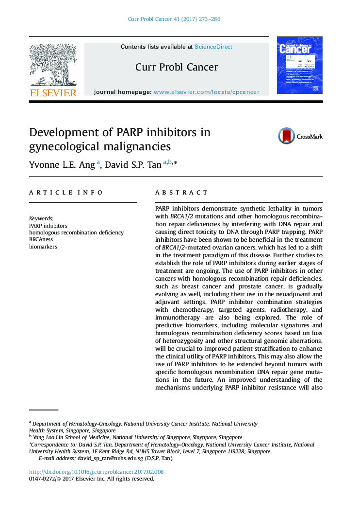 Development of PARP inhibitors in gynecological malignancies