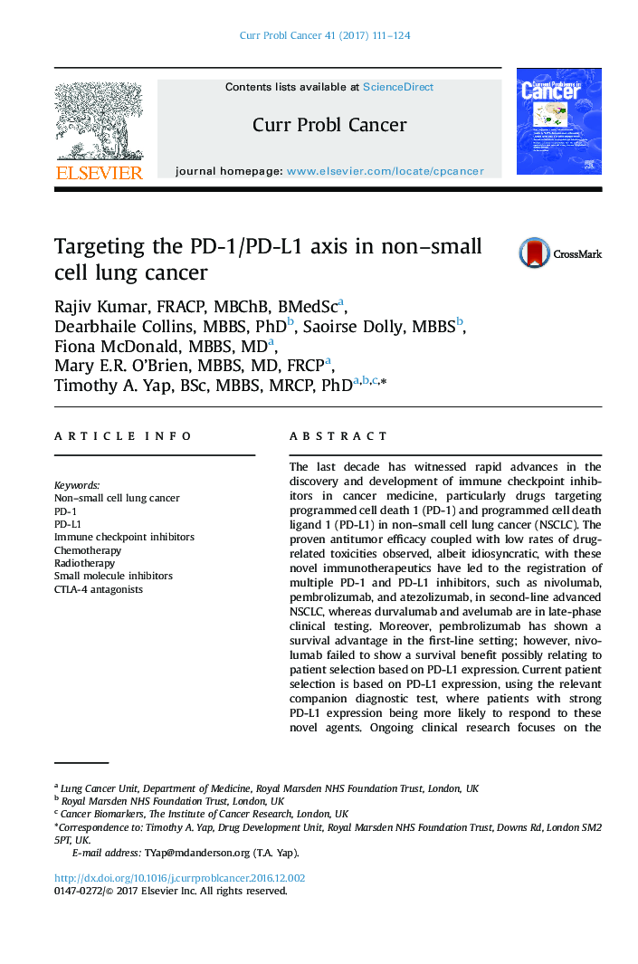 Targeting the PD-1/PD-L1 axis in non-small cell lung cancer