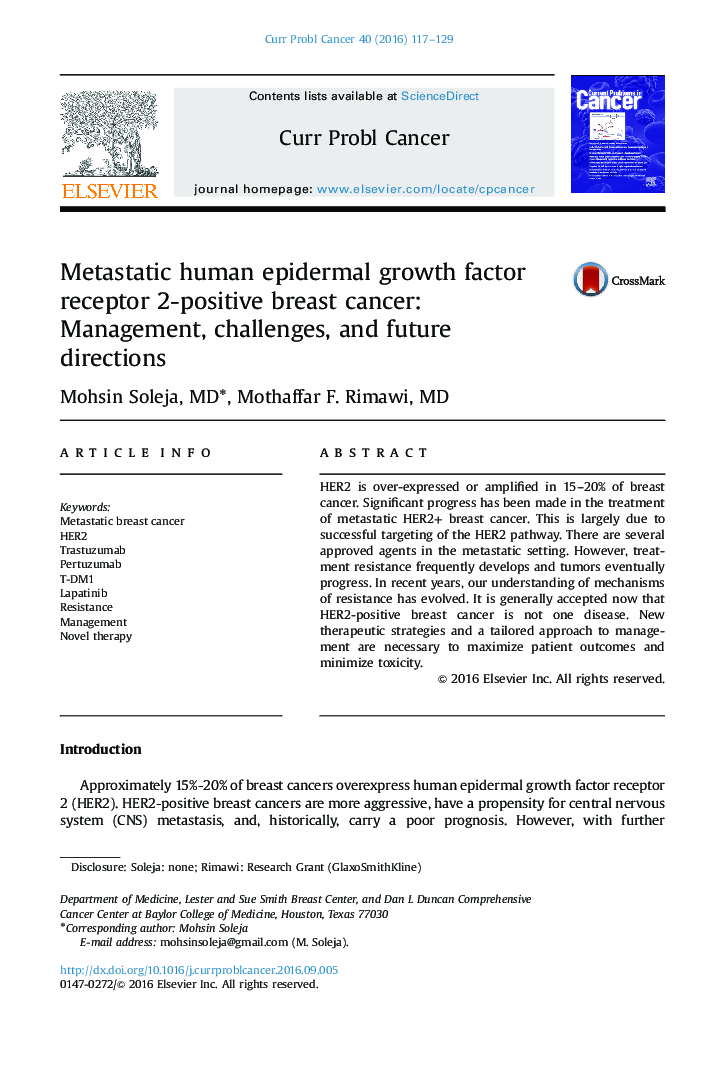 Metastatic human epidermal growth factor receptor 2-positive breast cancer: Management, challenges, and future directions