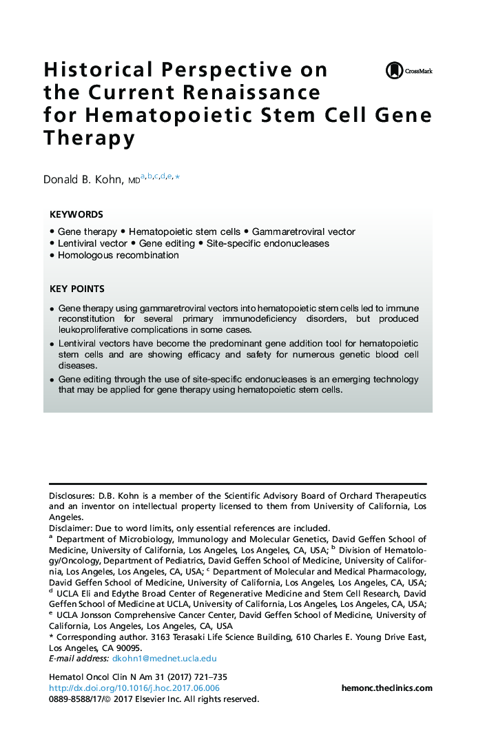 Historical Perspective on the Current Renaissance for Hematopoietic Stem Cell Gene Therapy