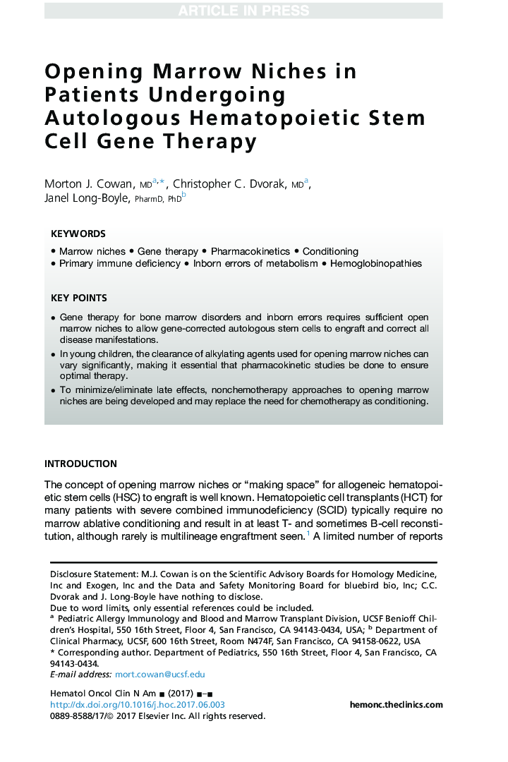 Opening Marrow Niches in Patients Undergoing Autologous Hematopoietic Stem Cell Gene Therapy