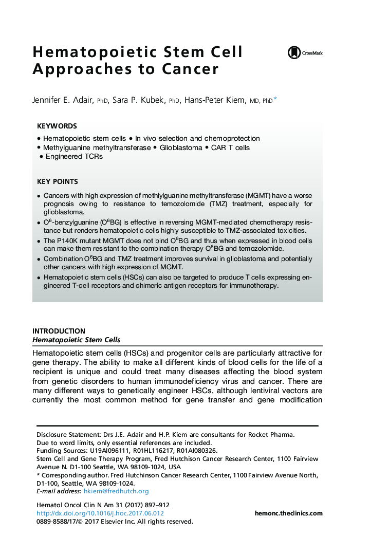 Hematopoietic Stem Cell Approaches to Cancer